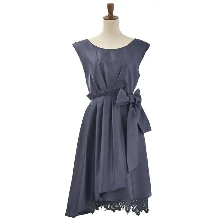 シャンタン素材のミディアム丈裾レースパーティードレス 春夏 ピンク サックス レッド グリーン ネイビー 9号 パーティードレス通販TwinkleGIrls