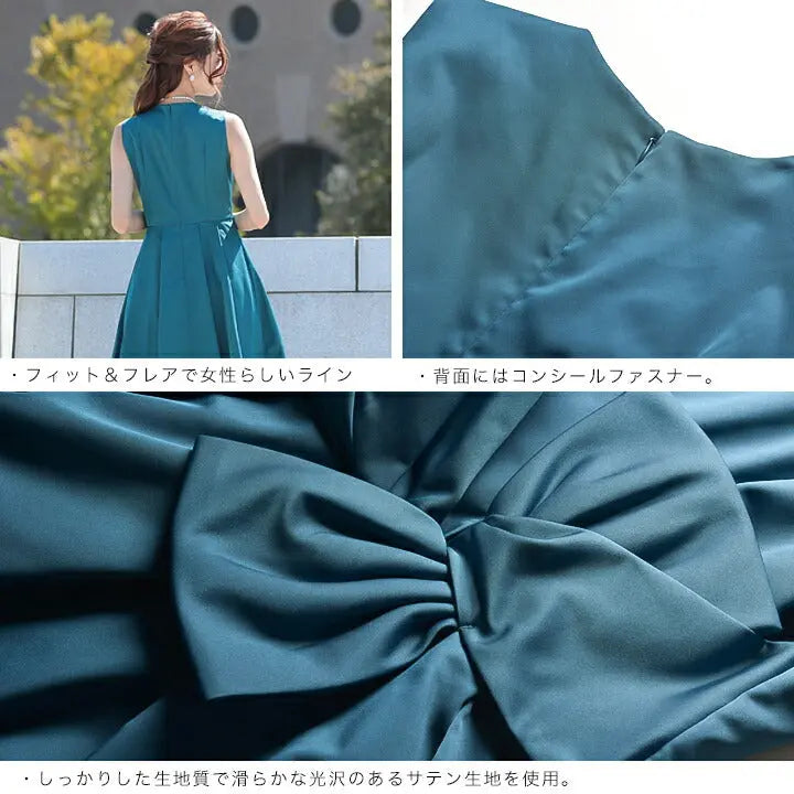 ドレス結婚式パーティードレスフレアドレス結婚式チュールサテンパーティードレス結婚式パーティードレスリボンフレアライン