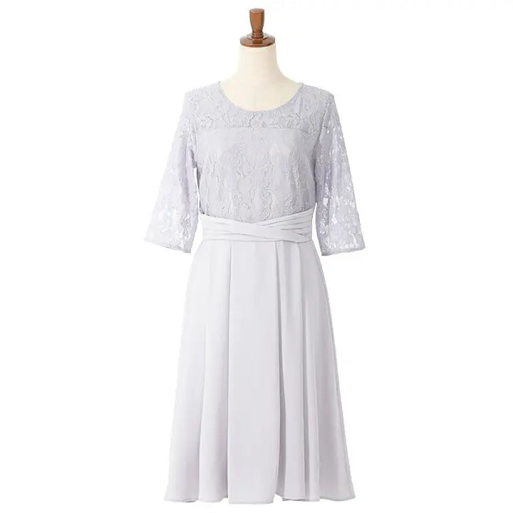 ドレス 結婚式 パーティードレス /ドレス 結婚式 ひざ丈 /コードレース パーティードレス  結婚式 パーティードレス レース 7分丈 Aラインドレス ツイル フレアスカート パーティードレス通販TwinkleGIrls