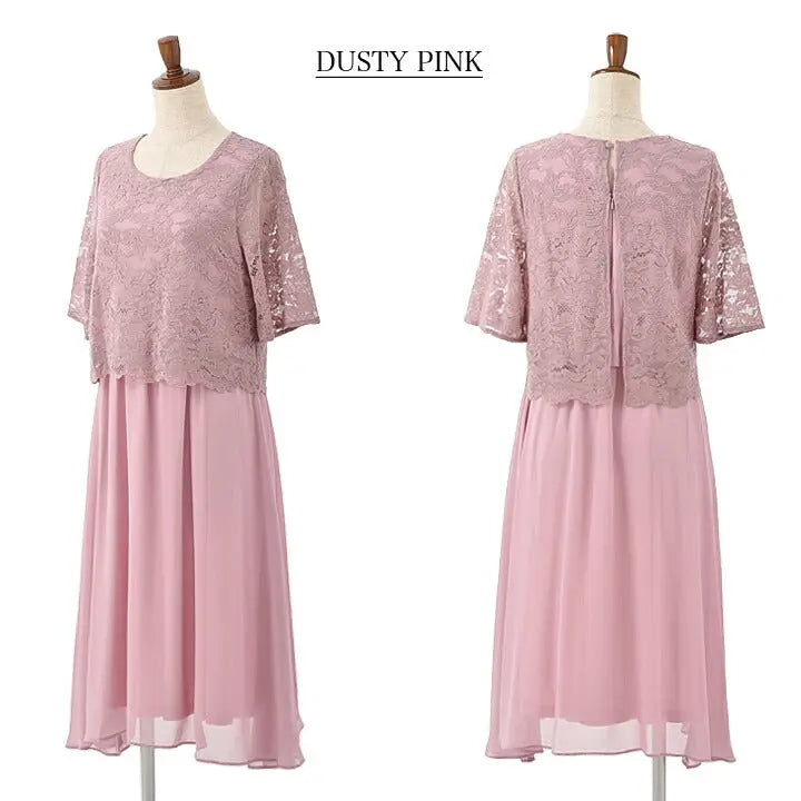 パーティードレスAラインドレス結婚式ワンピースドレス秋冬膝丈/シフォン/レース/ドレープ/パステル/シンプル全4色MＬ