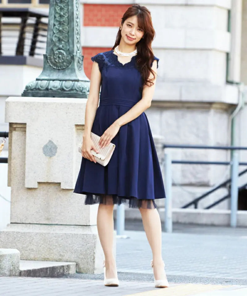 結婚式 ワンピース パーティードレス パーティドレス ドレス レース 袖レース 二次会 披露宴 お呼ばれ フォーマル レディース 袖あり 半袖 服