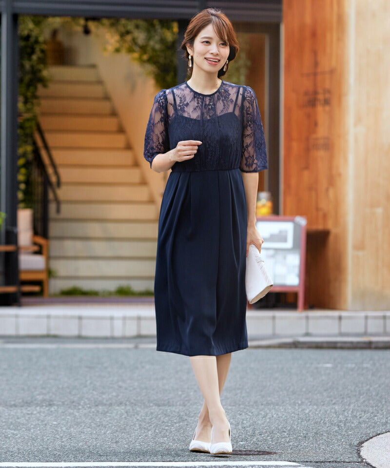 パーティードレス 結婚式 ワンピース 袖あり レース ミモレ丈 ドレス レース 二次会 披露宴 お呼ばれ フォーマル レディース 服 パーティードレス通販TwinkleGirls
