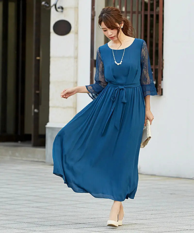 パーティードレス 結婚式 ワンピース 袖あり レース ロング丈 ドレス 二次会 披露宴 お呼ばれ フォーマル レディース 服