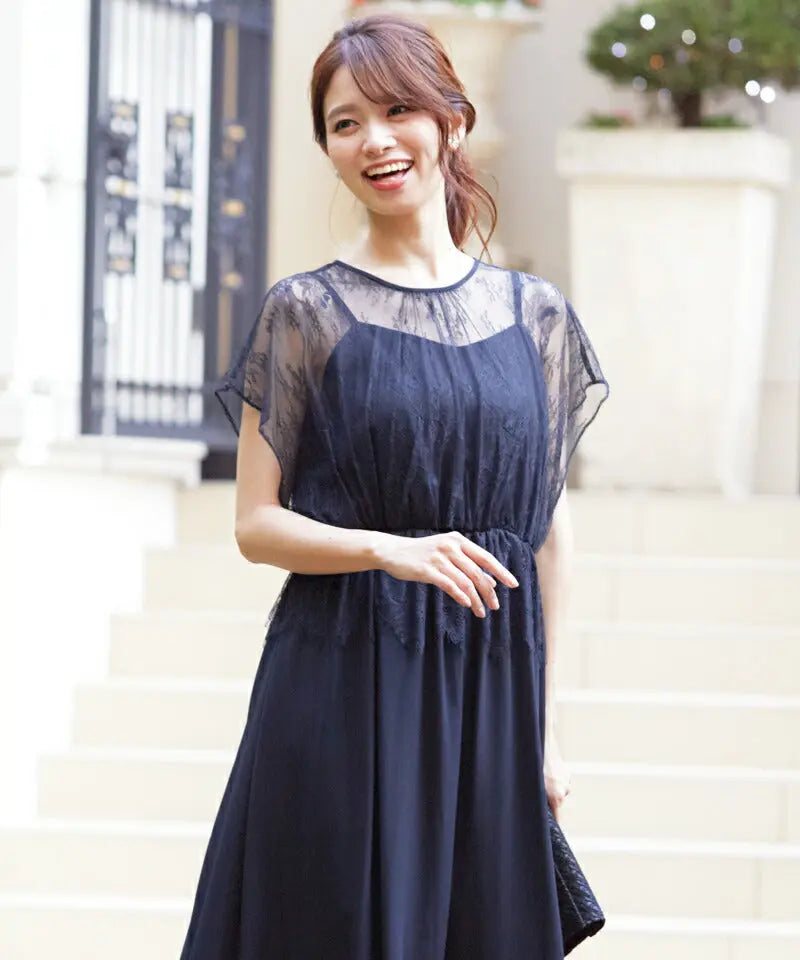 結婚式 ワンピース 袖あり パーティードレス パーティドレス ドレス レース 二次会 披露宴 お呼ばれ フォーマル レディース 服