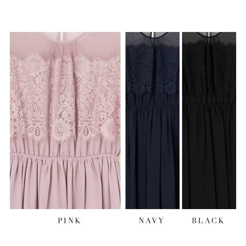 パーティードレス結婚式ワンピースドレスお呼ばれ袖チュール7分袖体型カバージョーゼットラップスカート風ウエストゴム膝丈ミモレ丈パーティー披露宴謝恩会同窓会成人式フォーマルレディース服即日配送