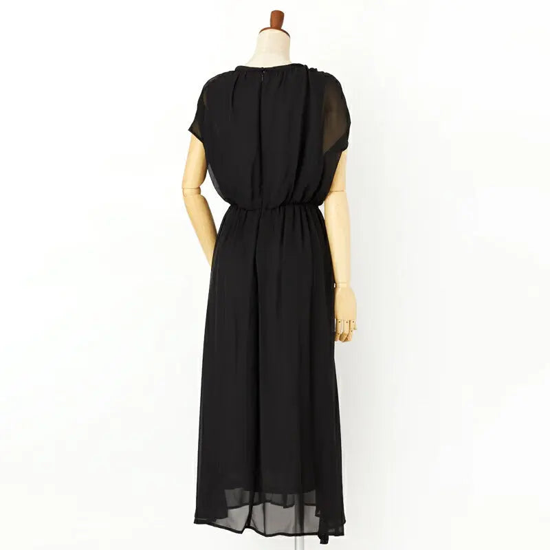 パーティードレス結婚式ワンピースドレスお呼ばれ袖あり半袖体型カバージョーゼットスカラップレースウエストゴム膝丈ミモレ丈パーティー披露宴謝恩会同窓会成人式フォーマルレディース服即日配送