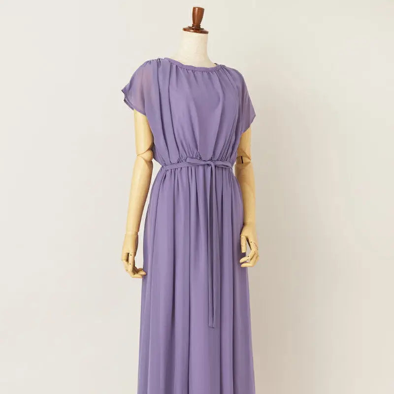 パーティードレス結婚式ワンピースドレスお呼ばれ袖あり半袖体型カバージョーゼットスカラップレースウエストゴム膝丈ミモレ丈パーティー披露宴謝恩会同窓会成人式フォーマルレディース服即日配送