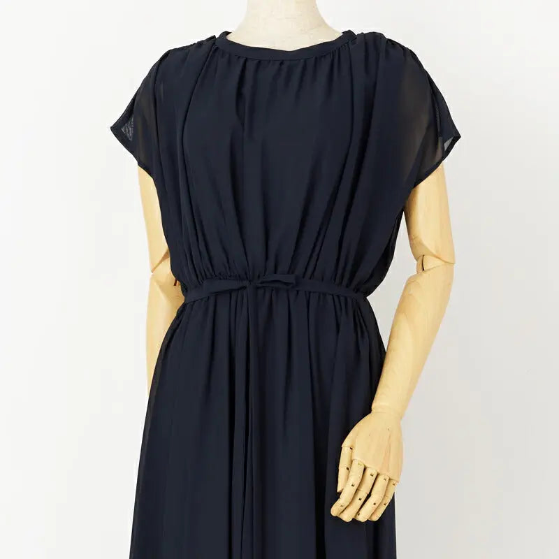 パーティードレス結婚式ワンピースドレスお呼ばれ袖あり半袖体型カバージョーゼットスカラップレースウエストゴム膝丈ミモレ丈パーティー披露宴謝恩会同窓会成人式フォーマルレディース服即日配送