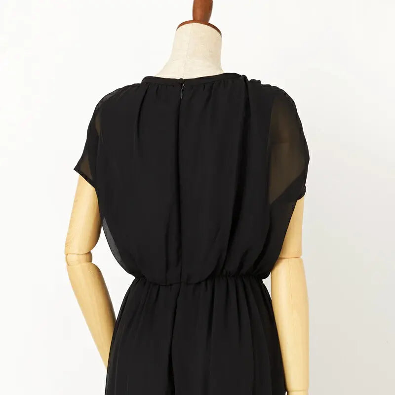 パーティードレス結婚式ワンピースドレスお呼ばれ袖あり半袖体型カバージョーゼットスカラップレースウエストゴム膝丈ミモレ丈パーティー披露宴謝恩会同窓会成人式フォーマルレディース服即日配送