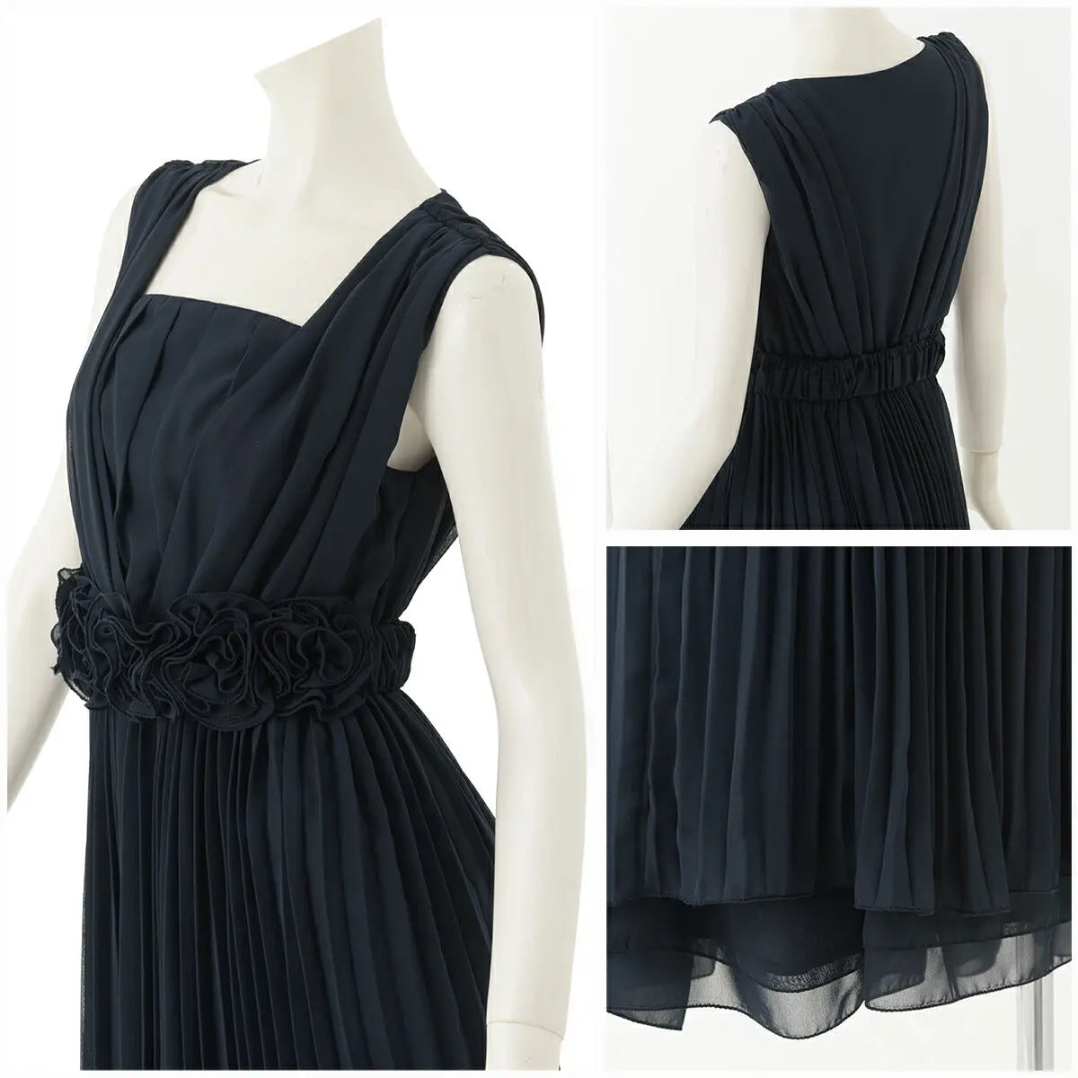 【アウトレット】パーティードレス結婚式ワンピース謝恩会同窓会ドレス二次会お呼ばれ秋冬20代/30代/Aライン/膝丈/プリーツ/薔薇9号/11号/13号/15号/ワイン/ネイビー/バイカラー