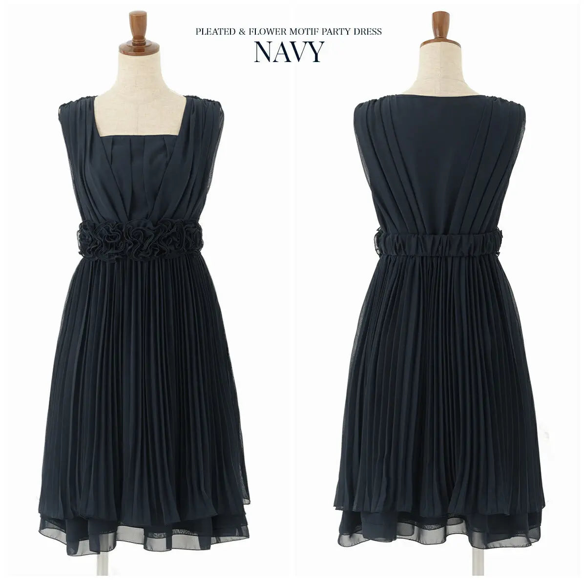 パーティードレス結婚式ドレス【人気】ローズモチーフ＆プリーツワンピース!!フィット＆フレアでスレンダー美人☆ドレス結婚式お呼ばれパーティーワンピ二次会2次会パーティワンピ-ス通販Dress楽天服装お呼ばれ服パーティドレス送料無料