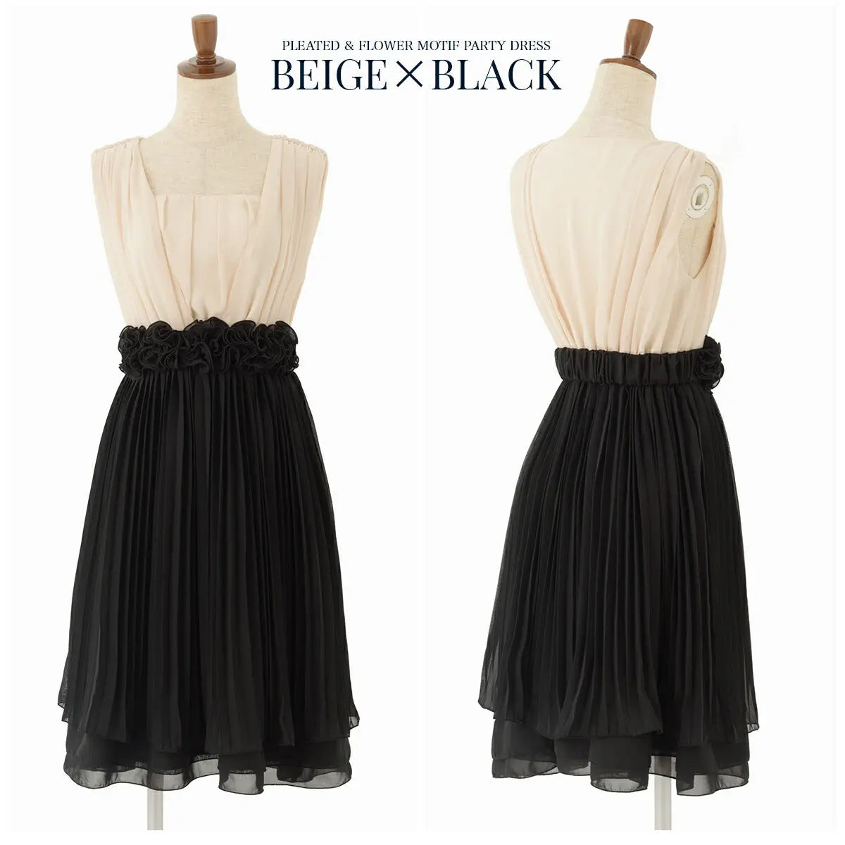 【アウトレット】パーティードレス結婚式ワンピース謝恩会同窓会ドレス二次会お呼ばれ秋冬20代/30代/Aライン/膝丈/プリーツ/薔薇9号/11号/13号/15号/ワイン/ネイビー/バイカラー