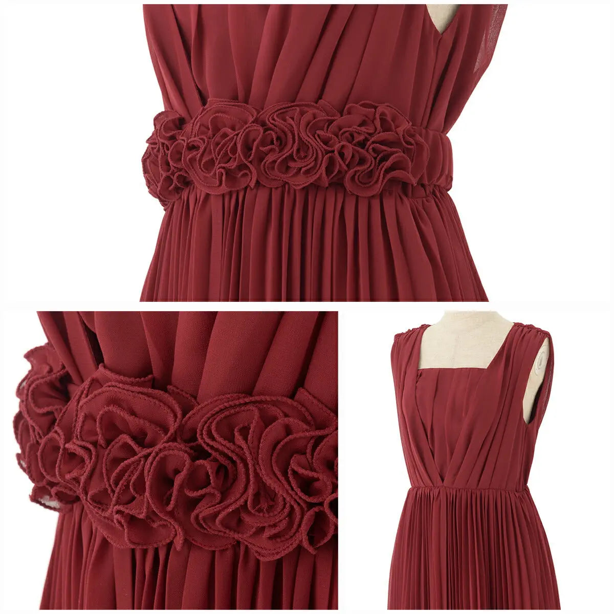 【アウトレット】パーティードレス結婚式ワンピース謝恩会同窓会ドレス二次会お呼ばれ秋冬20代/30代/Aライン/膝丈/プリーツ/薔薇9号/11号/13号/15号/ワイン/ネイビー/バイカラー