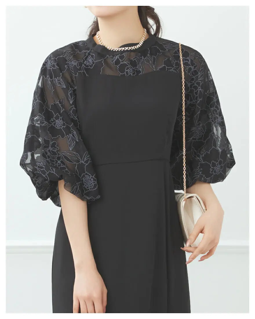 ドレスパーティードレス結婚式ワンピースお呼ばれロング春夏フォーマルプリーツパーティーレースロングドレス袖あり大きいサイズ