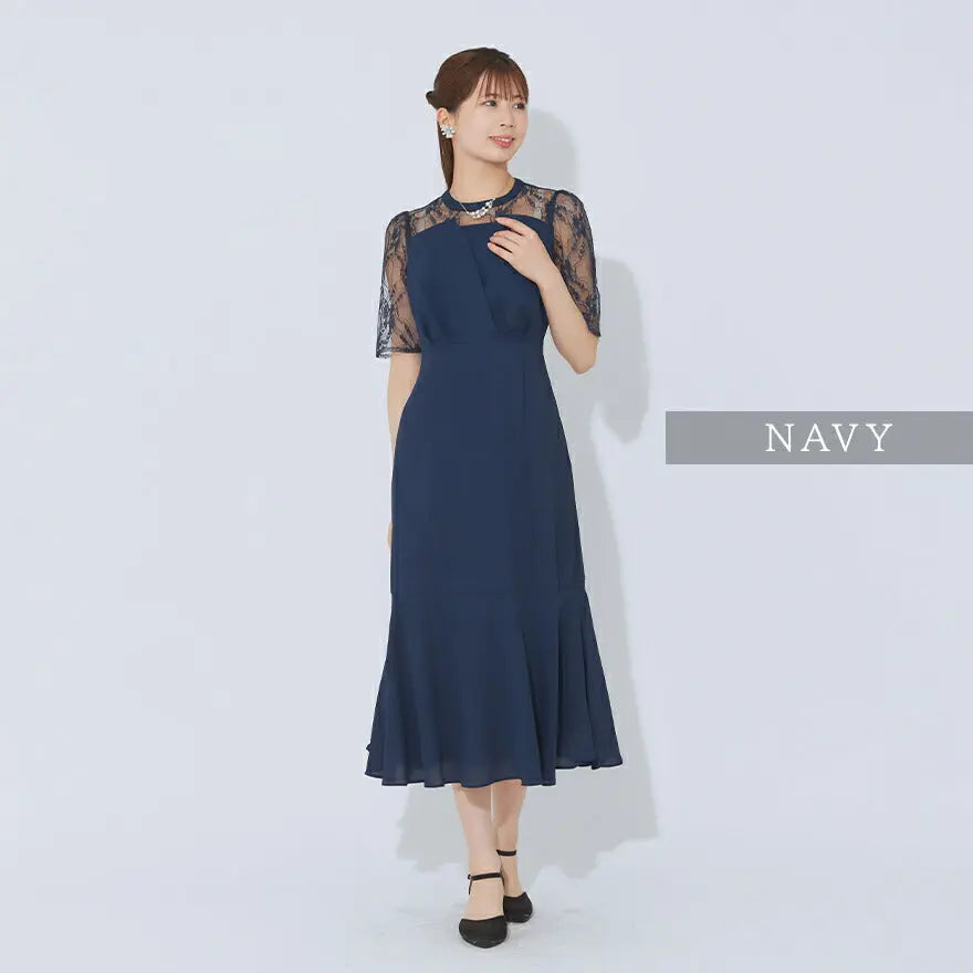 ドレスパーティードレス結婚式ワンピースお呼ばれロング春夏フォーマルプリーツパーティーレースロングドレス袖あり大きいサイズ