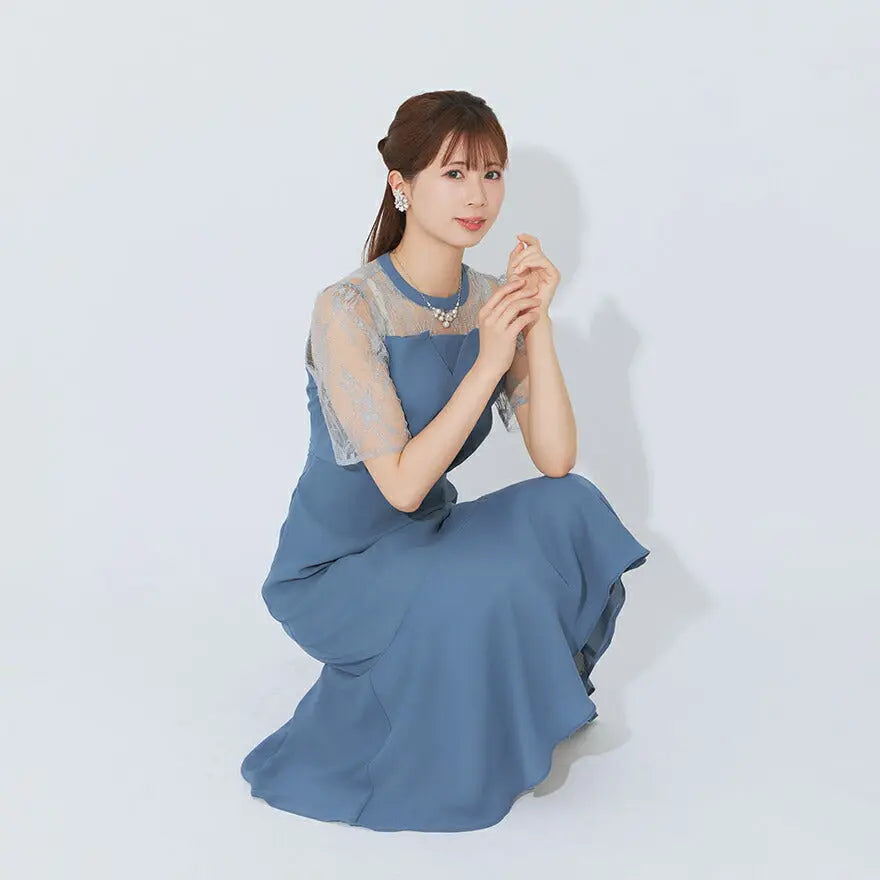 ドレスパーティードレス結婚式ワンピースお呼ばれロング春夏フォーマルプリーツパーティーレースロングドレス袖あり大きいサイズ