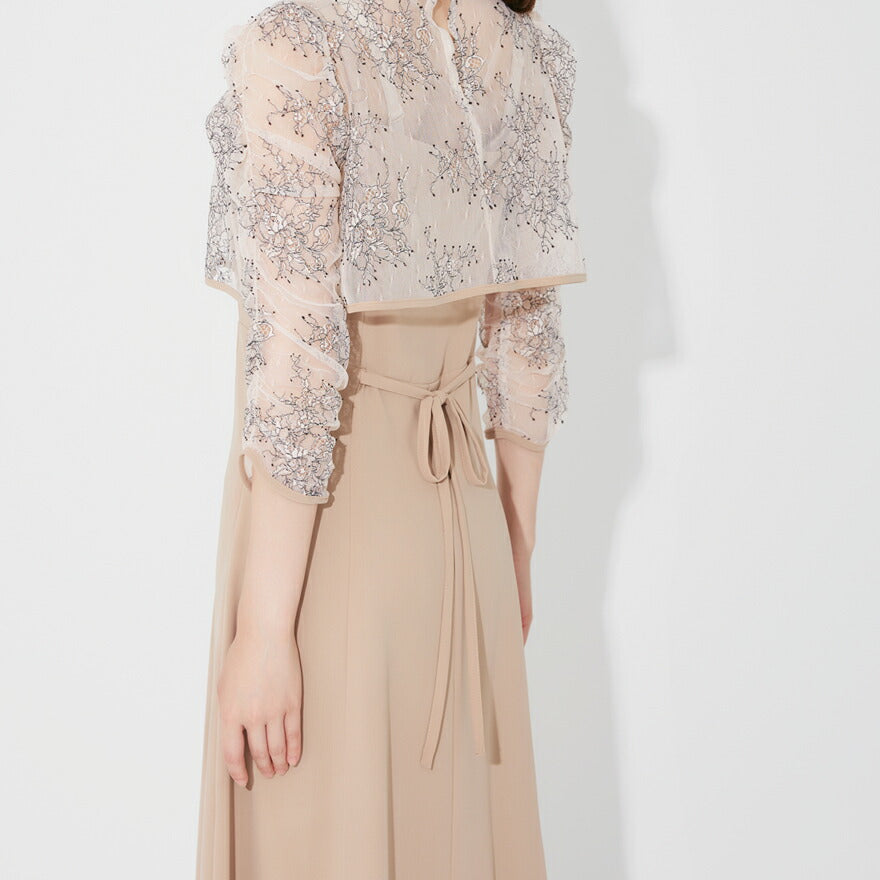 ドレスパーティードレス結婚式ワンピースお呼ばれロング春夏フォーマルプリーツパーティーレースロングドレス袖あり大きいサイズ