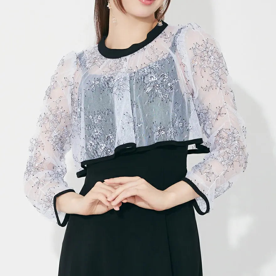 3WAYボレロがセットのドレスワンピースパーティードレス結婚式ワンピースANDRESDアンドレスドお呼ばれロング秋冬フォーマルレースパーティーロングドレス袖ありかっこいい大きいサイズ