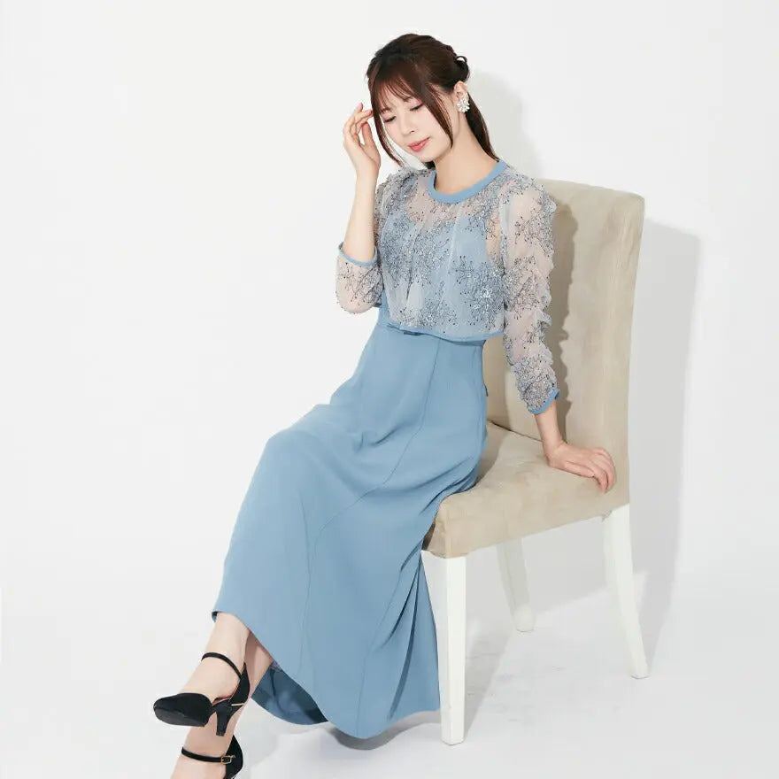 カットスリーブマーメイドドレスパーティードレス結婚式お呼ばれドレスワンピースロング春夏フォーマルレースパーティーロングドレス袖あり大きいサイズ