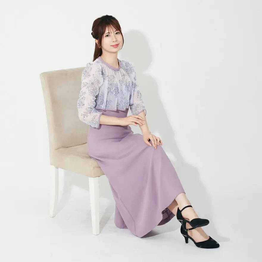 パーティードレス 結婚式 ワンピース ドレス ロング 袖あり ロング丈 謝恩会 お呼ばれ ドレス レース シフォン ミモレ丈 膝丈 M/L/ パーティードレス通販TwinkleGIrls