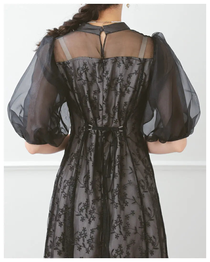 ドレスパーティードレス結婚式ワンピースお呼ばれロング春夏フォーマルプリーツパーティーレースロングドレス袖あり大きいサイズ