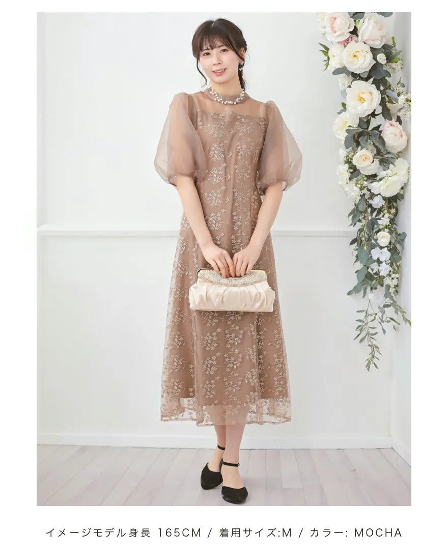 ドレスパーティードレス結婚式ワンピースお呼ばれロング春夏フォーマルプリーツパーティーレースロングドレス袖あり大きいサイズ