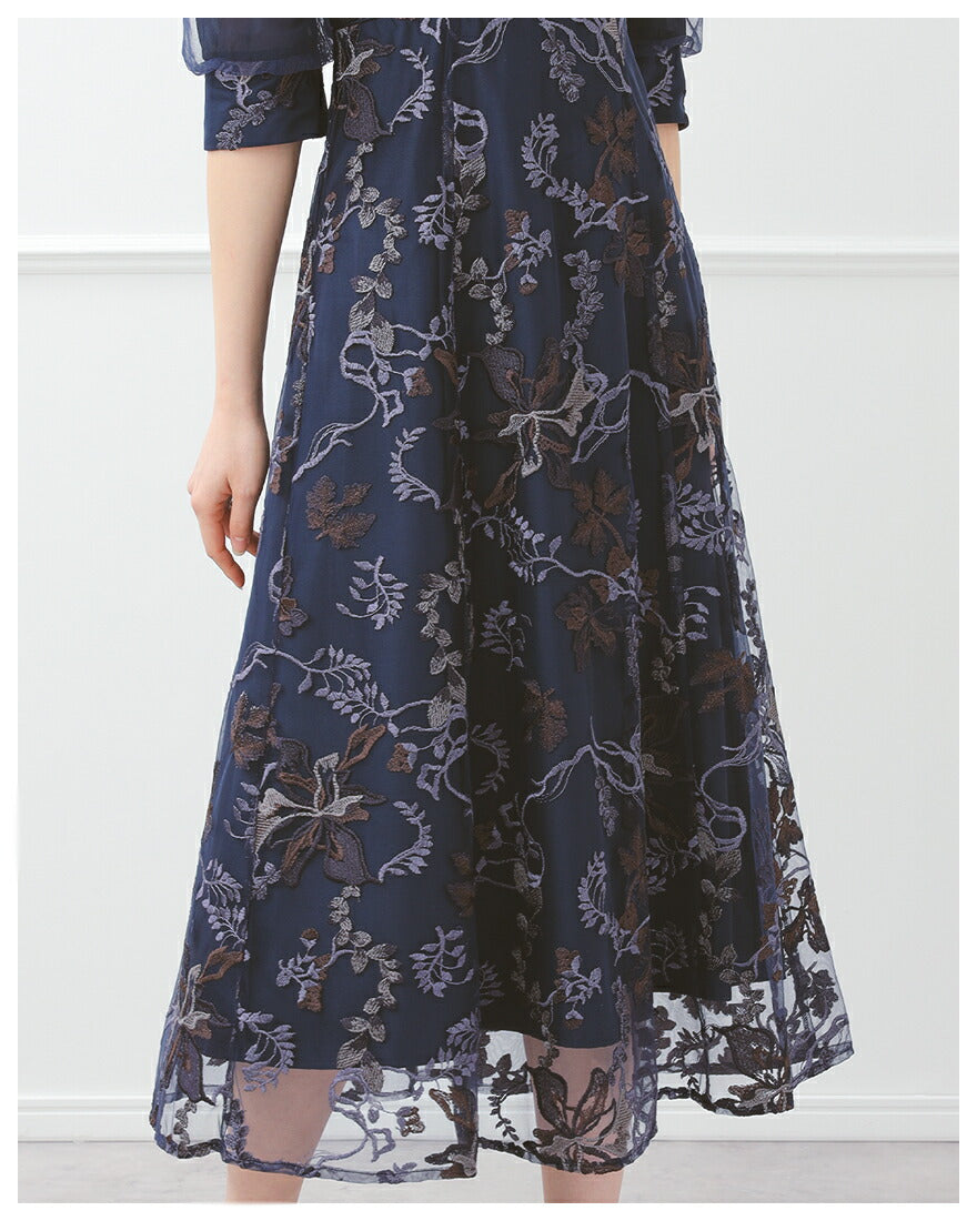 ドレスパーティードレス結婚式ワンピースお呼ばれロング春夏フォーマルプリーツパーティーレースロングドレス袖あり大きいサイズ