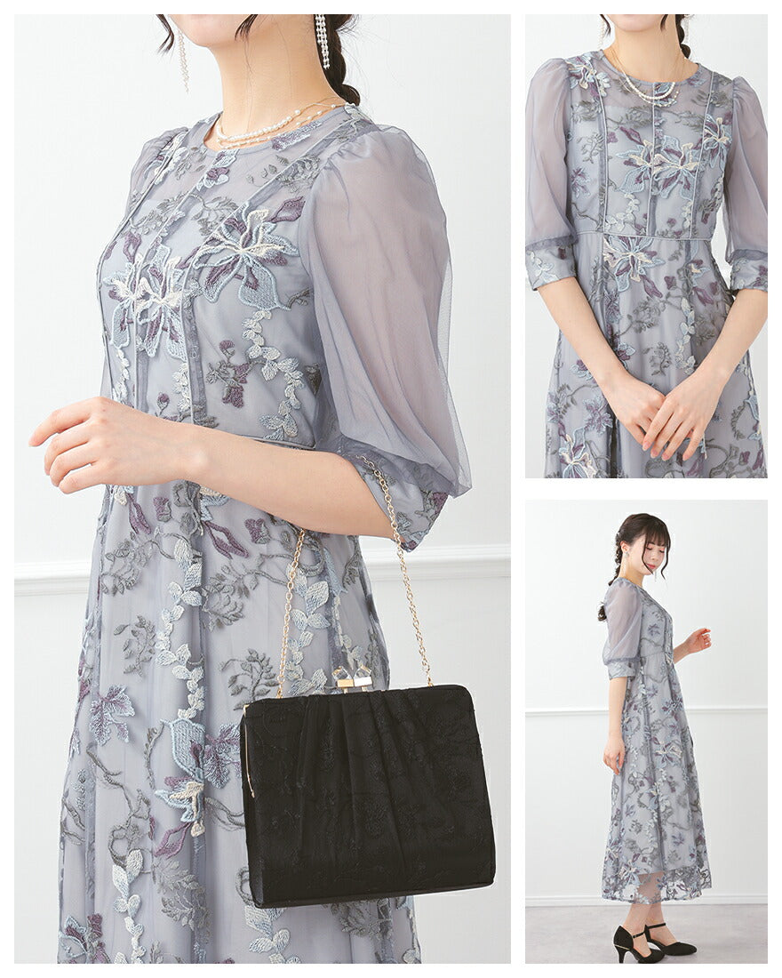 ドレスパーティードレス結婚式ワンピースお呼ばれロング春夏フォーマルプリーツパーティーレースロングドレス袖あり大きいサイズ