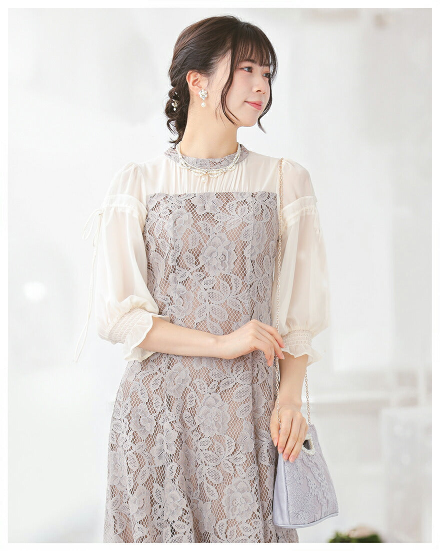 3WAYボレロがセットのドレスワンピースパーティードレス結婚式ワンピースANDRESDアンドレスドお呼ばれロング秋冬フォーマルレースパーティーロングドレス袖ありかっこいい大きいサイズ