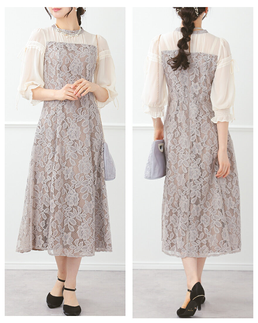 3WAYボレロがセットのドレスワンピースパーティードレス結婚式ワンピースANDRESDアンドレスドお呼ばれロング秋冬フォーマルレースパーティーロングドレス袖ありかっこいい大きいサイズ