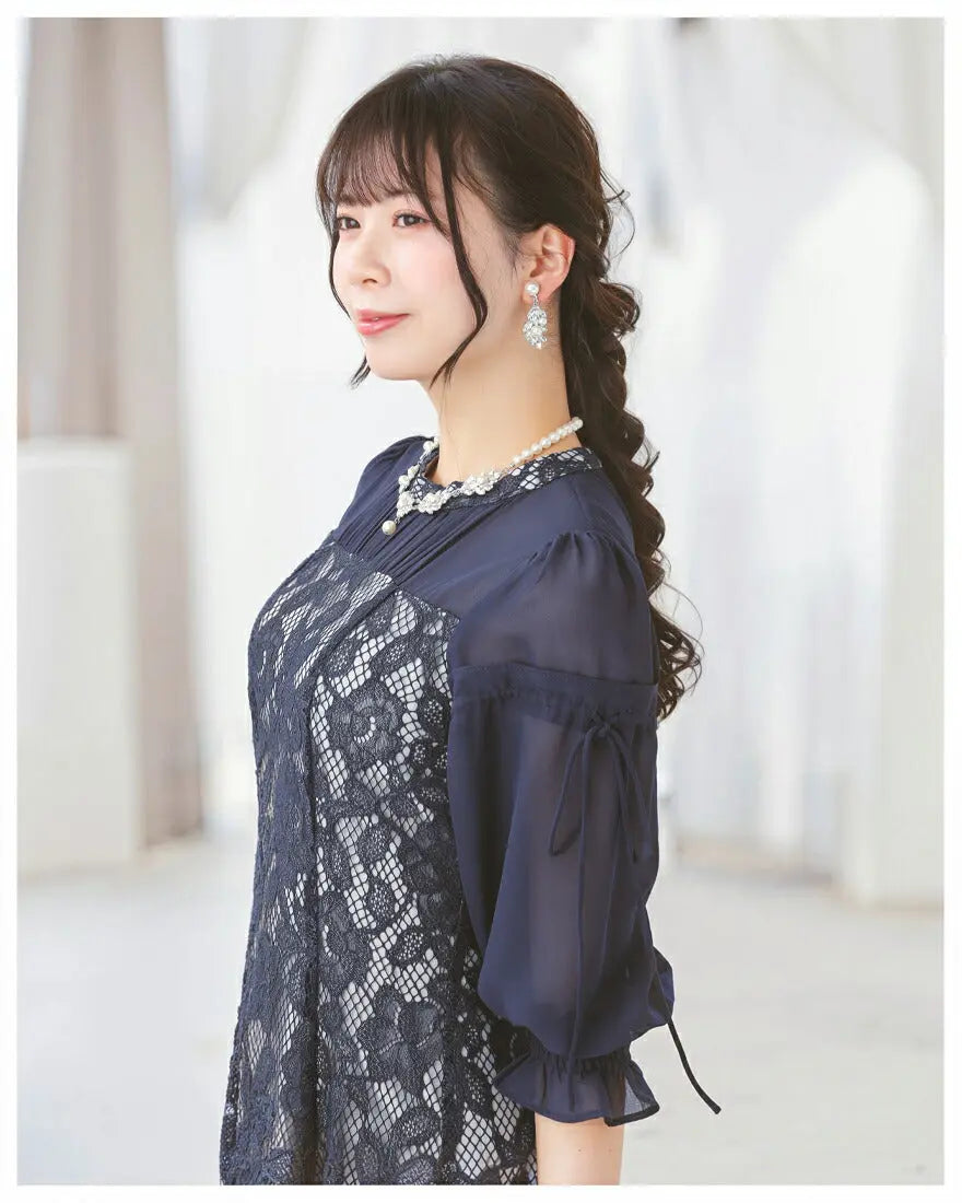 ドレスパーティードレス結婚式ワンピースお呼ばれロング春夏フォーマルプリーツパーティーレースロングドレス袖あり大きいサイズ