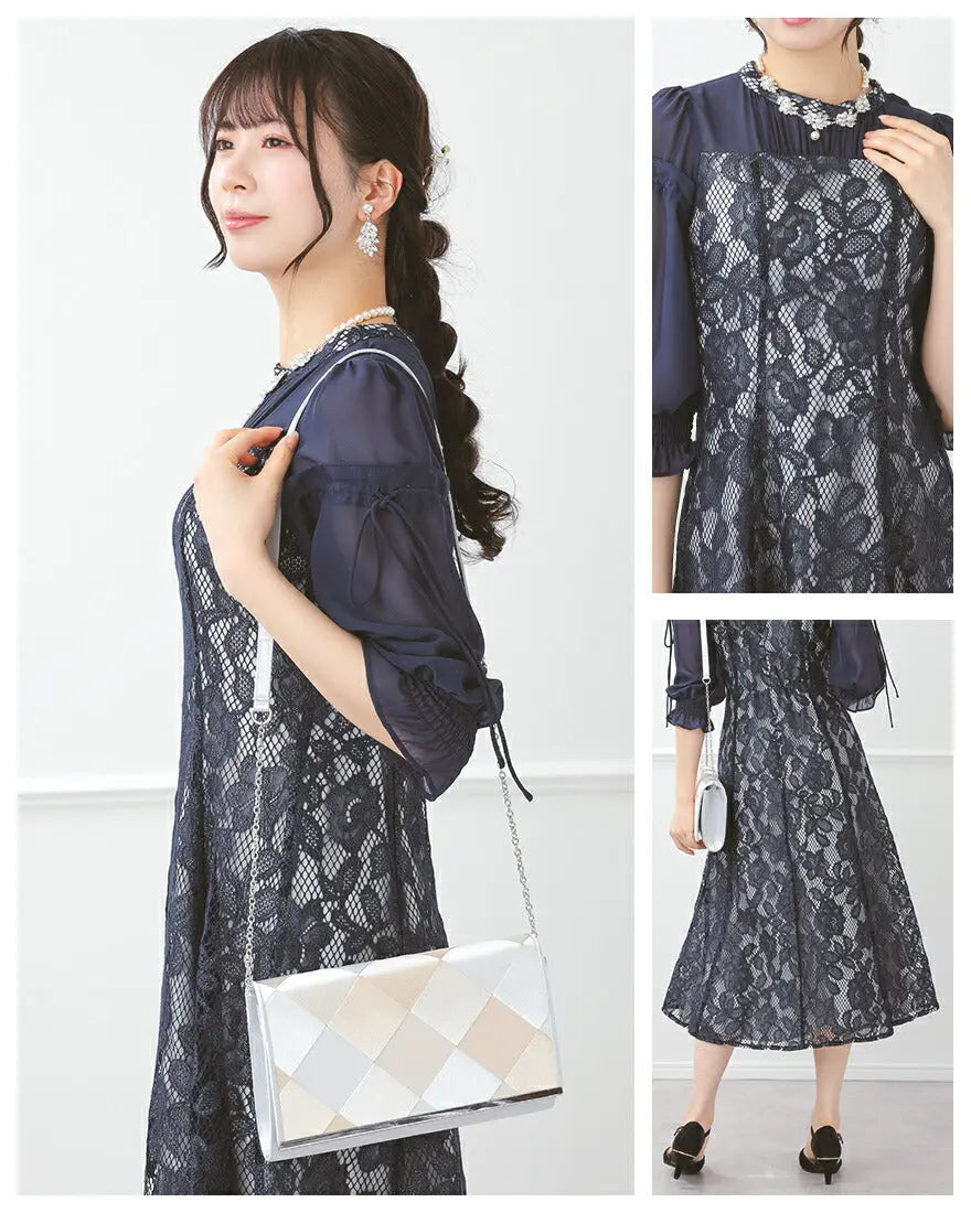 ドレスパーティードレス結婚式ワンピースお呼ばれロング春夏フォーマルプリーツパーティーレースロングドレス袖あり大きいサイズ