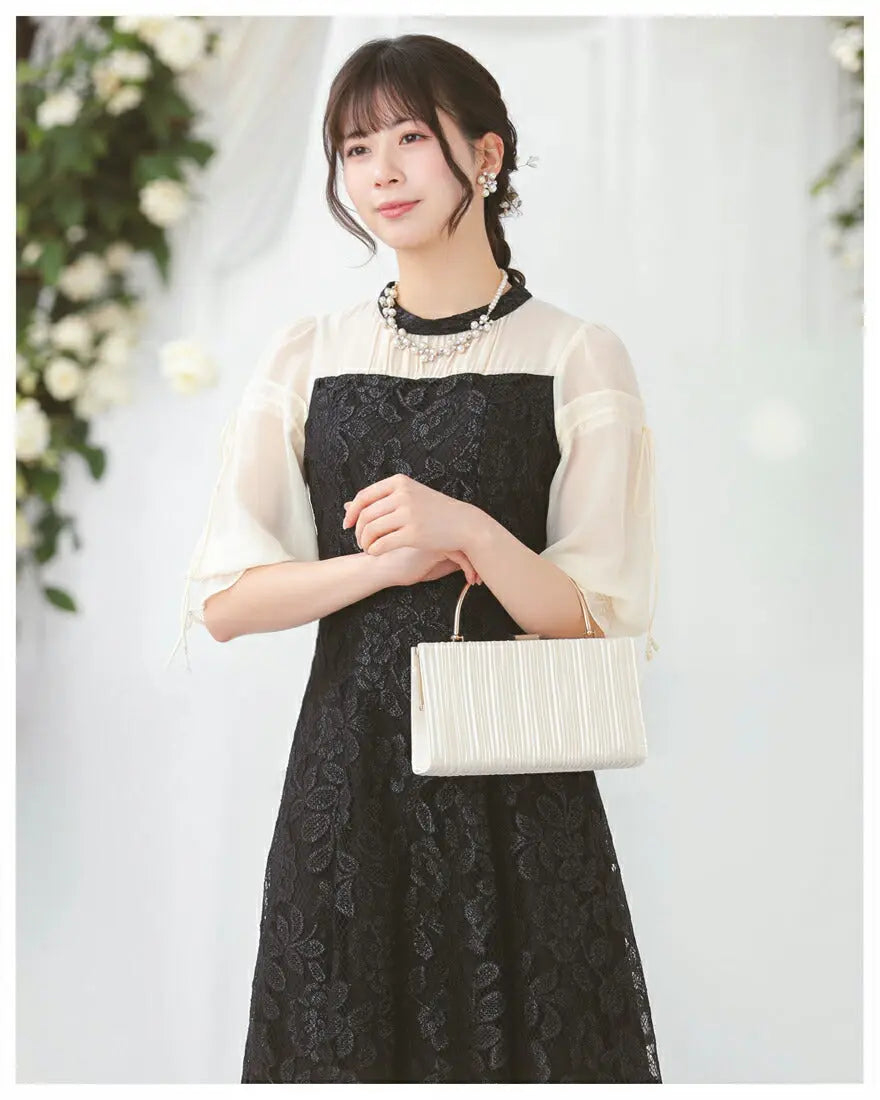 ドレスパーティードレス結婚式ワンピースお呼ばれロング春夏フォーマルプリーツパーティーレースロングドレス袖あり大きいサイズ