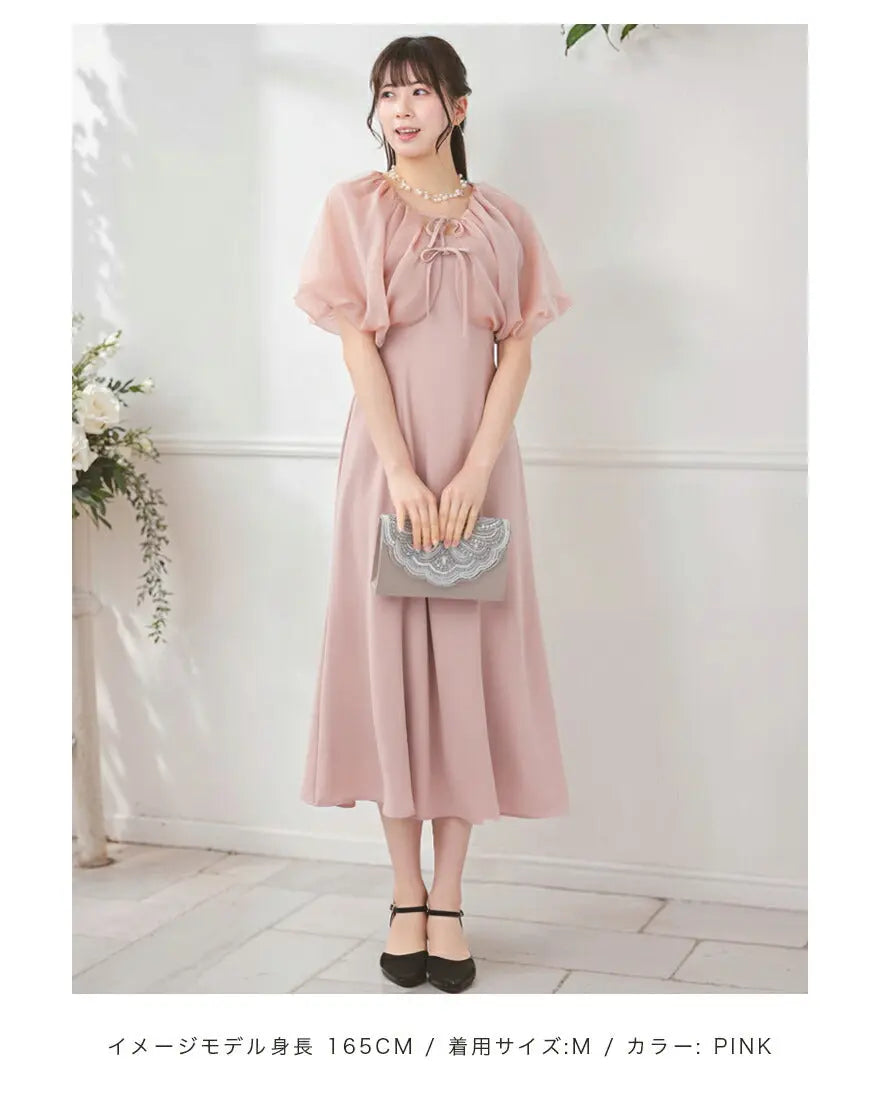 ドレスパーティードレス結婚式ワンピースお呼ばれロング春夏フォーマルプリーツパーティーレースロングドレス袖あり大きいサイズ