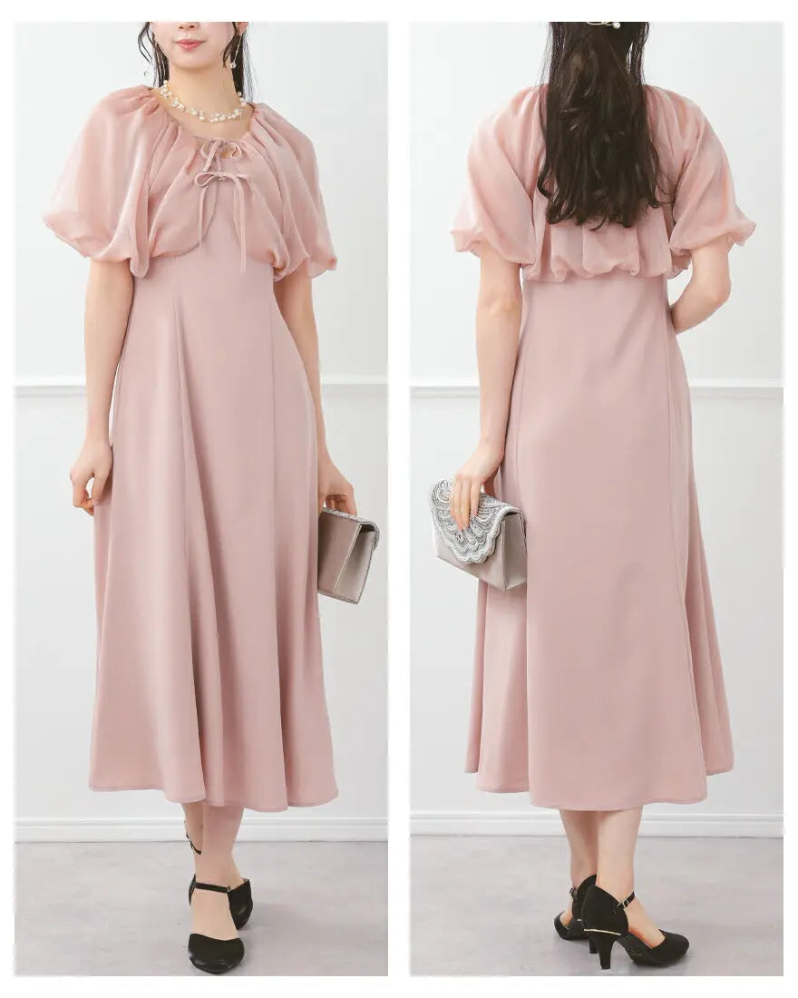 ドレスパーティードレス結婚式ワンピースお呼ばれロング春夏フォーマルプリーツパーティーレースロングドレス袖あり大きいサイズ