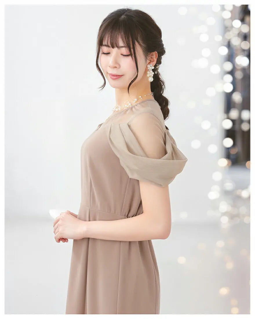 ドレスパーティードレス結婚式ワンピースお呼ばれロング春夏フォーマルプリーツパーティーレースロングドレス袖あり大きいサイズ