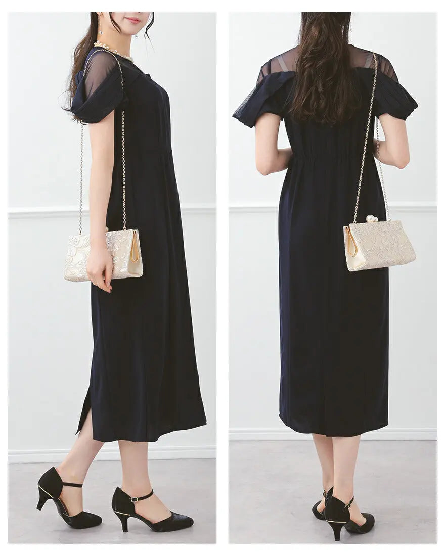 ドレスパーティードレス結婚式ワンピースお呼ばれロング春夏フォーマルプリーツパーティーレースロングドレス袖あり大きいサイズ