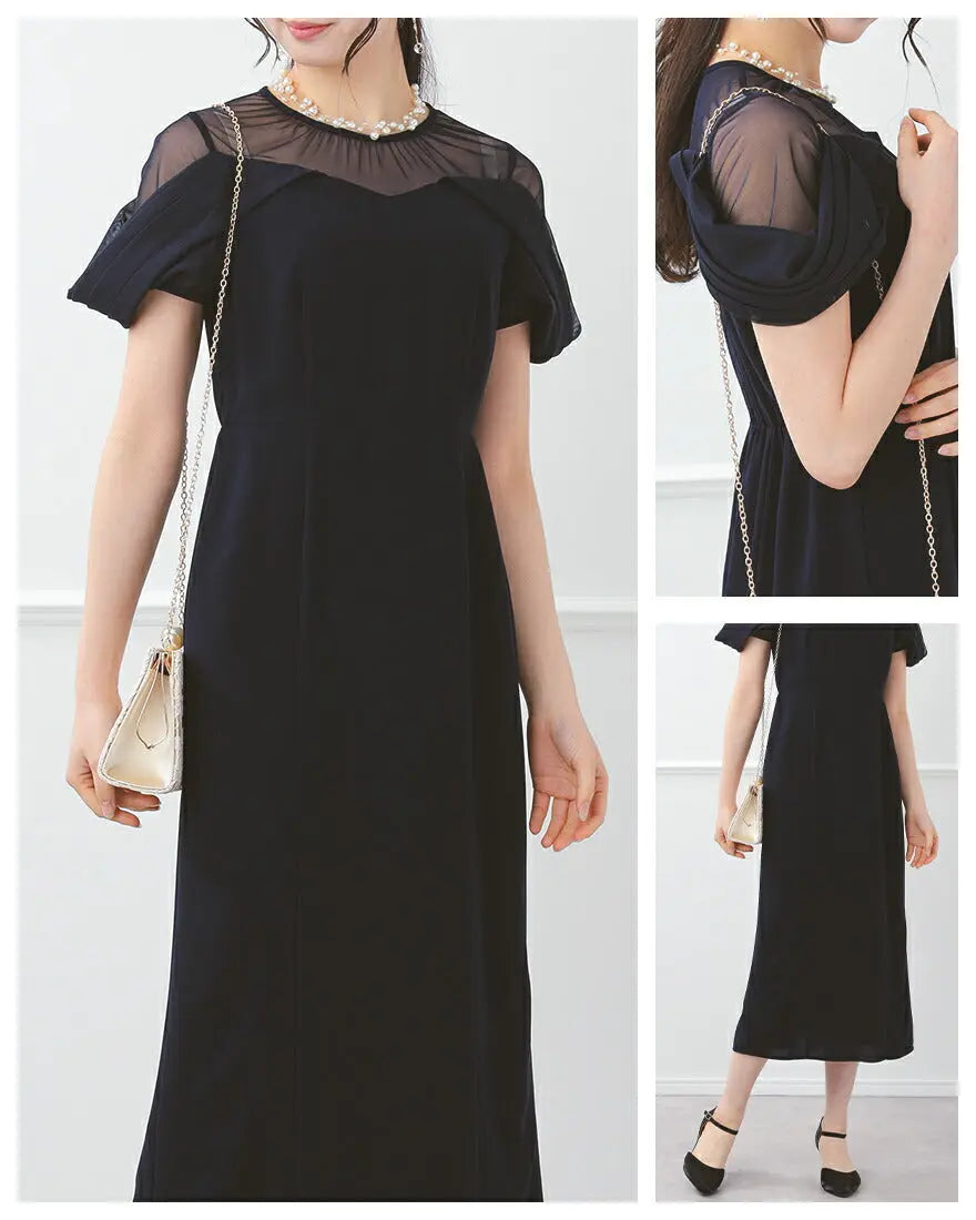 ドレスパーティードレス結婚式ワンピースお呼ばれロング春夏フォーマルプリーツパーティーレースロングドレス袖あり大きいサイズ