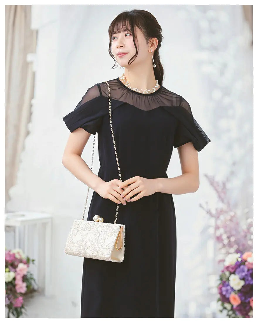 ドレスパーティードレス結婚式ワンピースお呼ばれロング春夏フォーマルプリーツパーティーレースロングドレス袖あり大きいサイズ