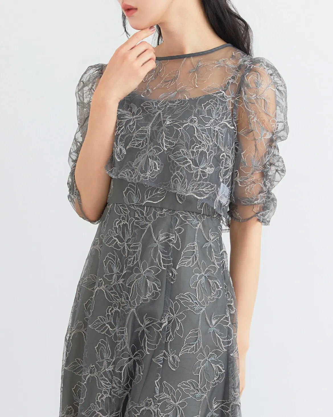 ドレスパーティードレス結婚式ワンピースお呼ばれロング春夏フォーマルプリーツパーティーレースロングドレス袖あり大きいサイズ