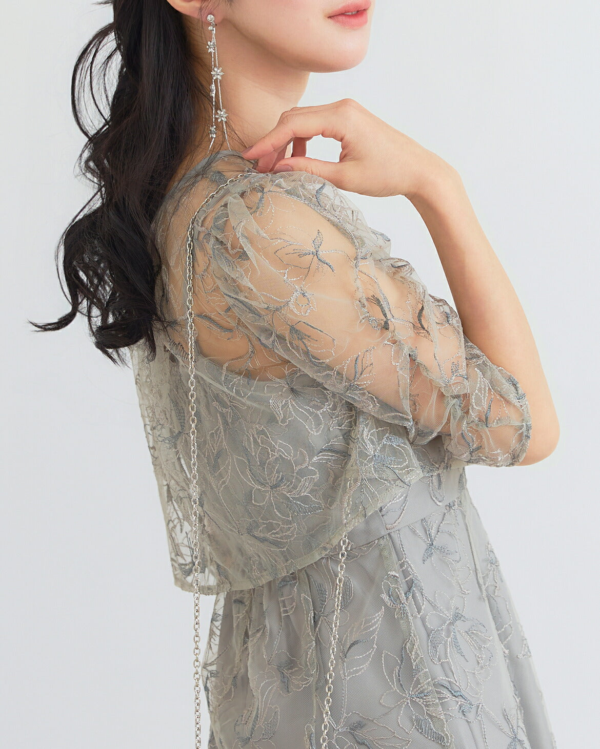 ドレスパーティードレス結婚式ワンピースお呼ばれロング春夏フォーマルプリーツパーティーレースロングドレス袖あり大きいサイズ