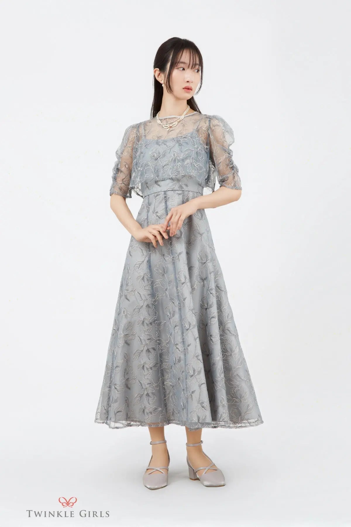 ドレスパーティードレス結婚式ワンピースお呼ばれロング春夏フォーマルプリーツパーティーレースロングドレス袖あり大きいサイズ