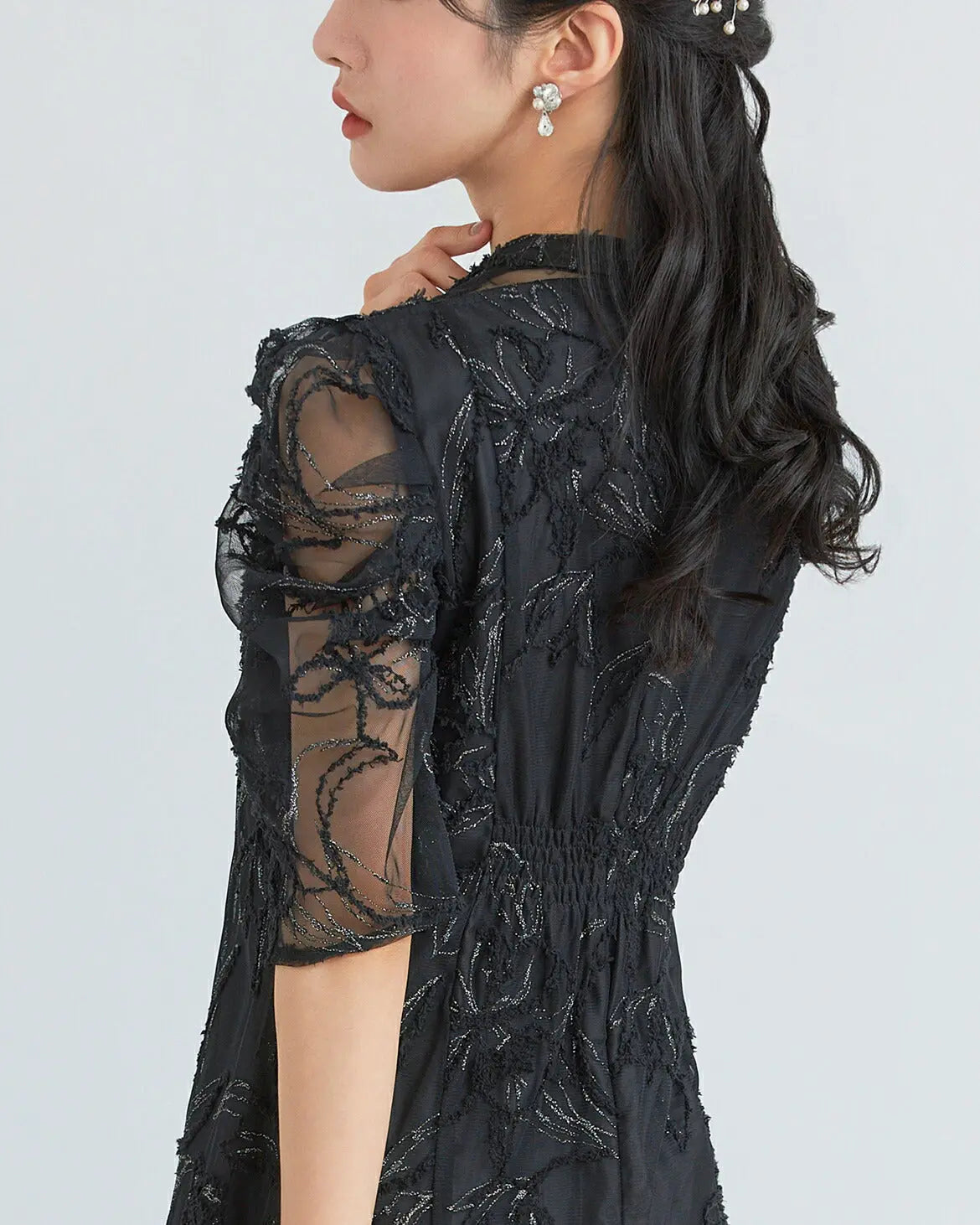 ドレスパーティードレス結婚式ワンピースお呼ばれロング春夏フォーマルプリーツパーティーレースロングドレス袖あり大きいサイズ