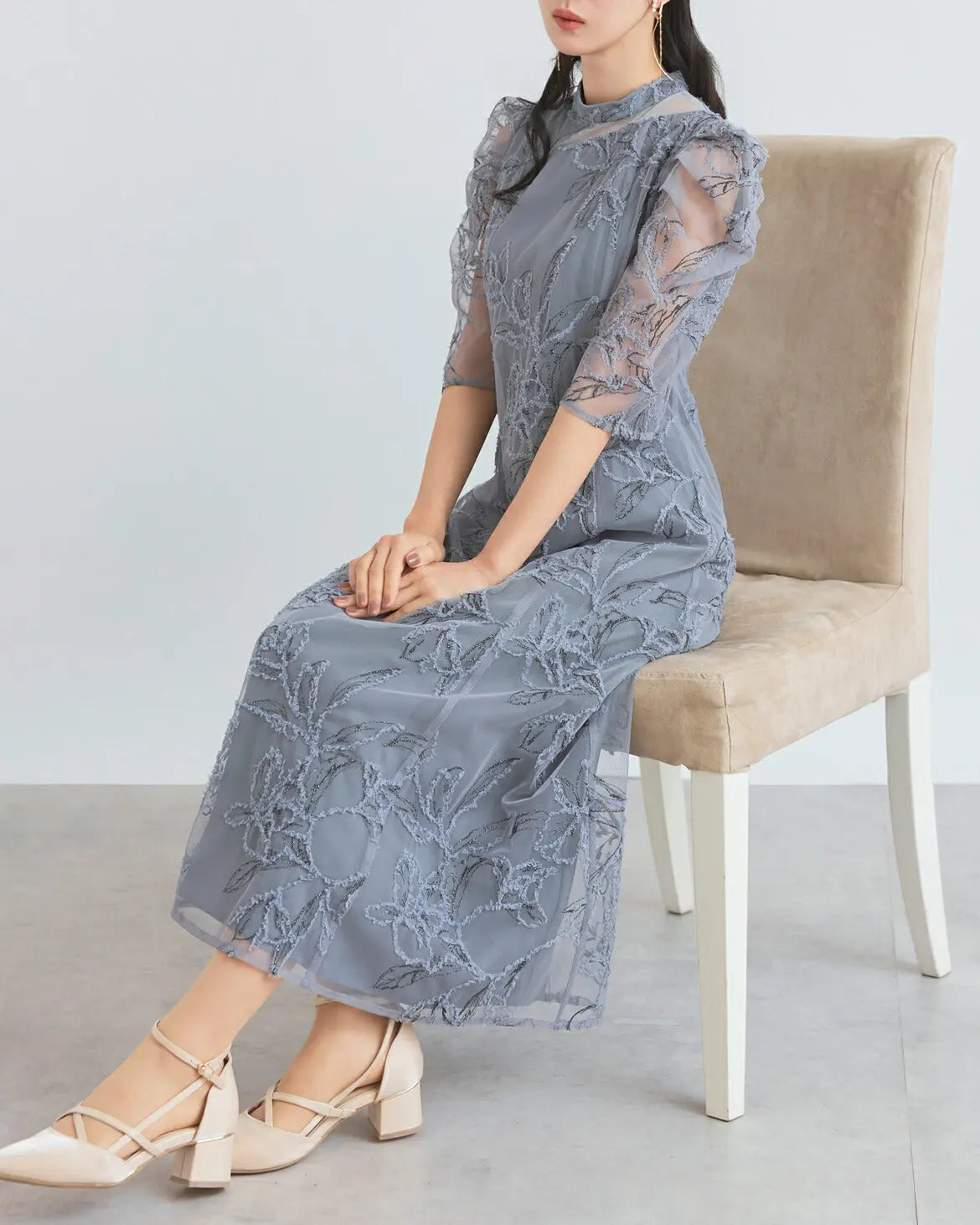 ドレスパーティードレス結婚式ワンピースお呼ばれロング春夏フォーマルプリーツパーティーレースロングドレス袖あり大きいサイズ