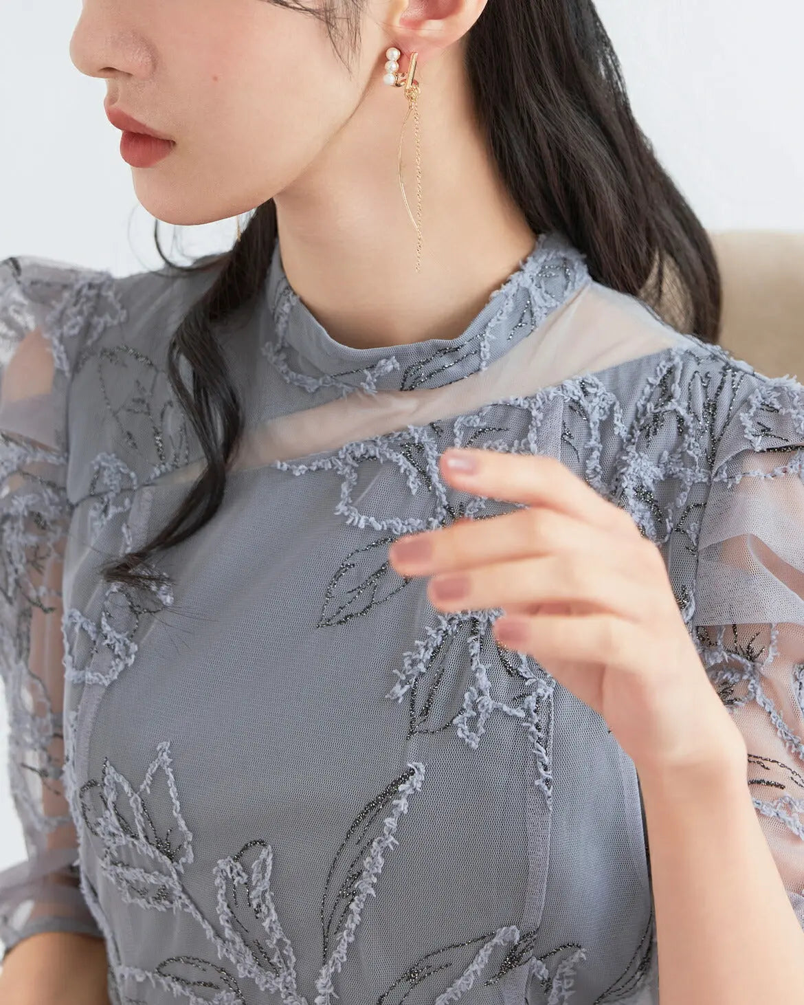 ドレスパーティードレス結婚式ワンピースお呼ばれロング春夏フォーマルプリーツパーティーレースロングドレス袖あり大きいサイズ