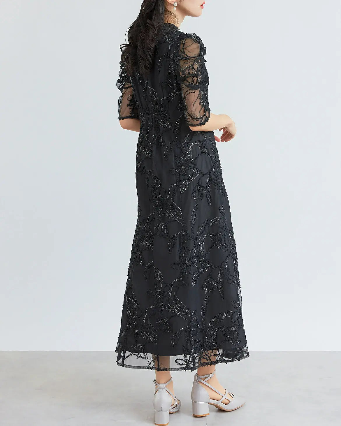 ドレスパーティードレス結婚式ワンピースお呼ばれロング春夏フォーマルプリーツパーティーレースロングドレス袖あり大きいサイズ