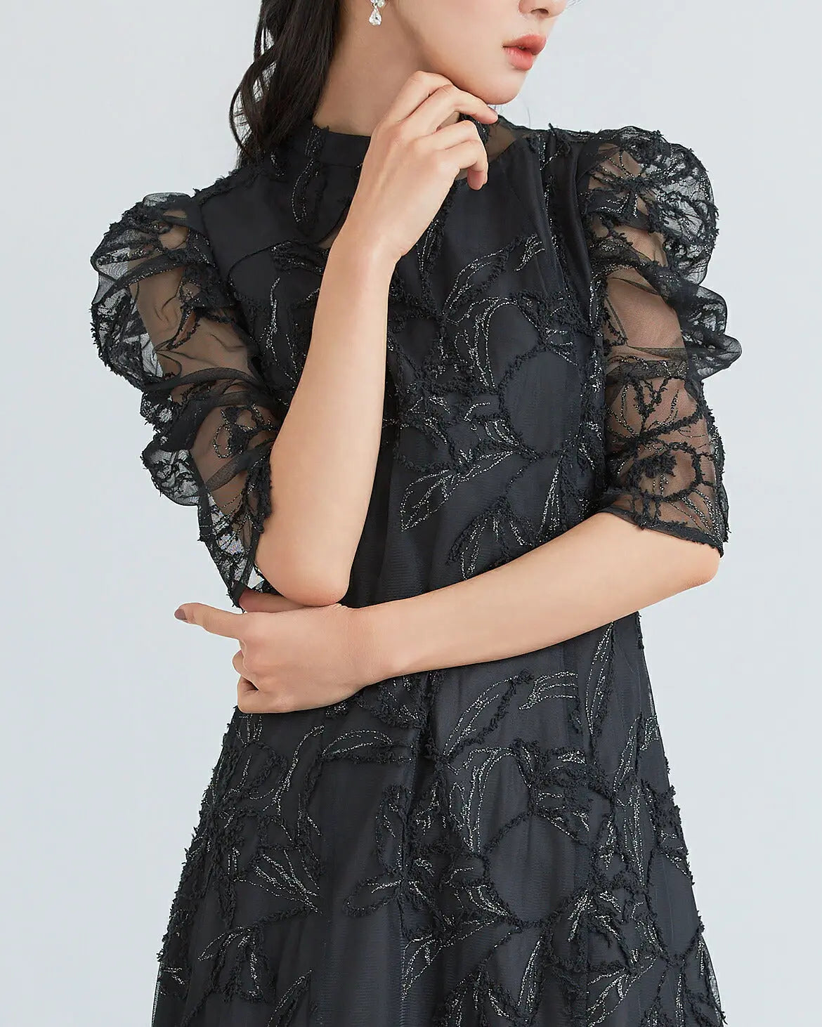 ドレスパーティードレス結婚式ワンピースお呼ばれロング春夏フォーマルプリーツパーティーレースロングドレス袖あり大きいサイズ