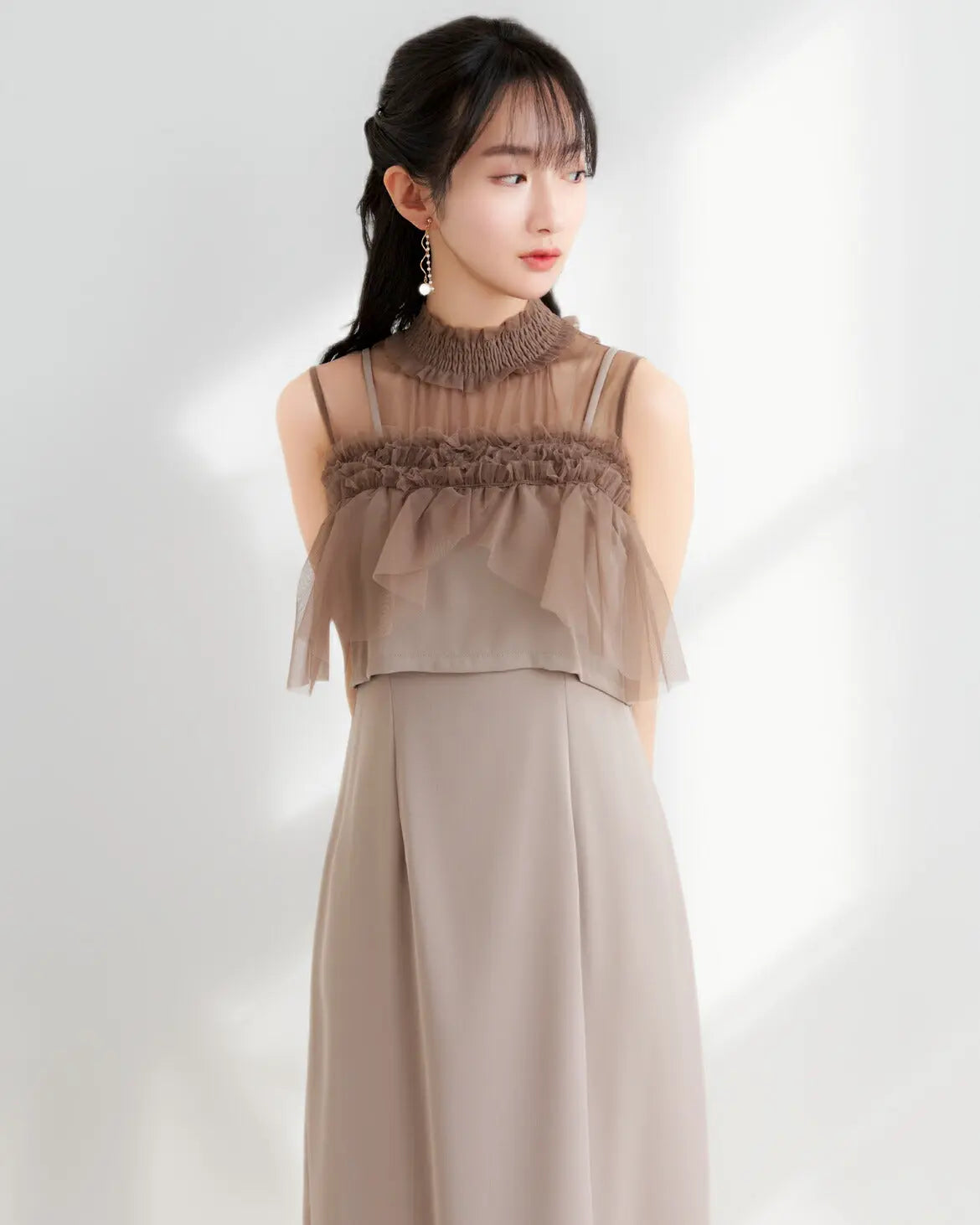 ドレスパーティードレス結婚式ワンピースお呼ばれロング春夏フォーマルプリーツパーティーレースロングドレス袖あり大きいサイズ