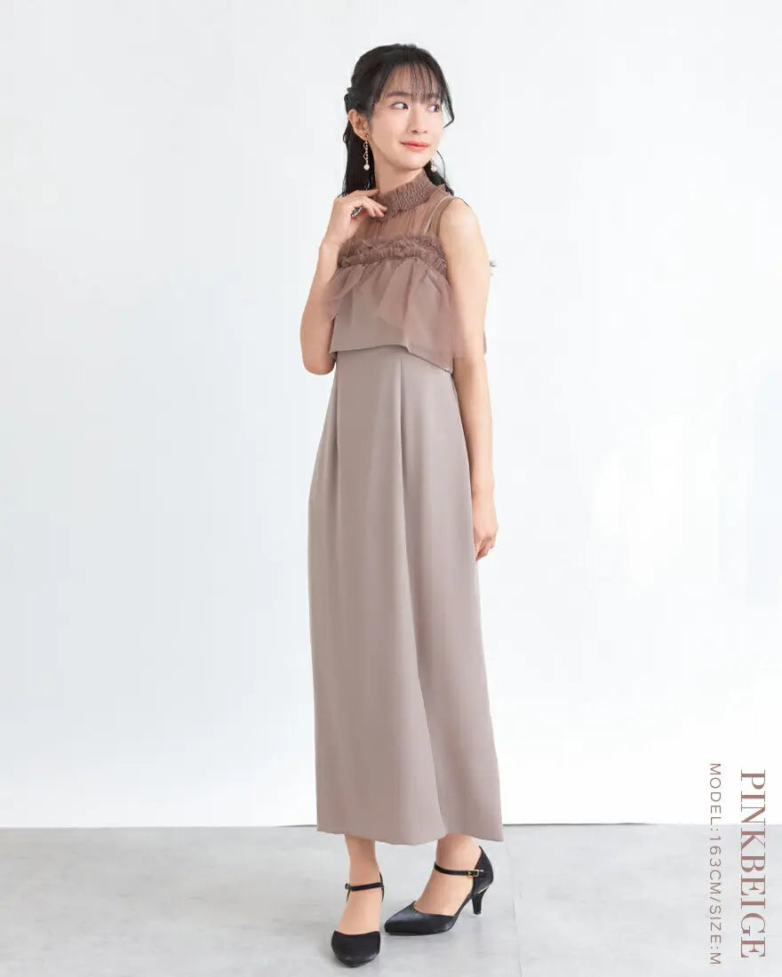 ドレスパーティードレス結婚式ワンピースお呼ばれロング春夏フォーマルプリーツパーティーレースロングドレス袖あり大きいサイズ