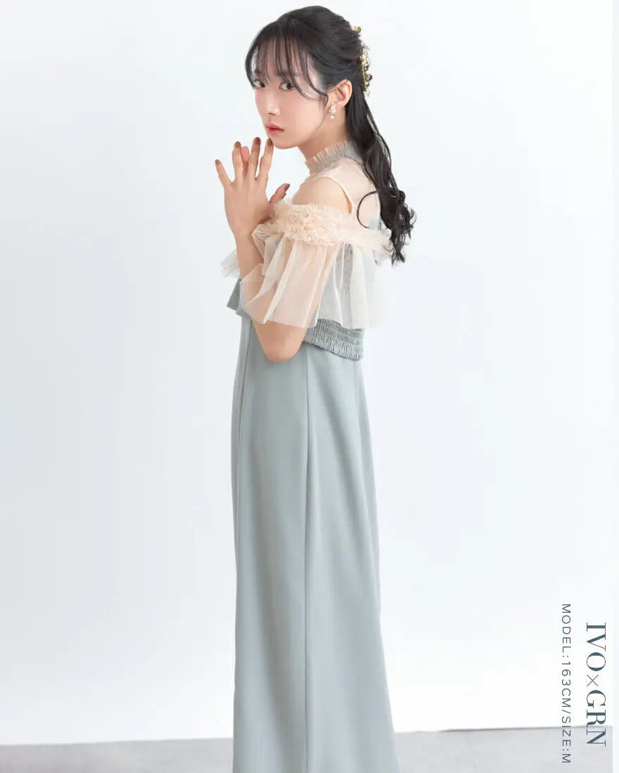 ドレスパーティードレス結婚式ワンピースお呼ばれロング春夏フォーマルプリーツパーティーレースロングドレス袖あり大きいサイズ